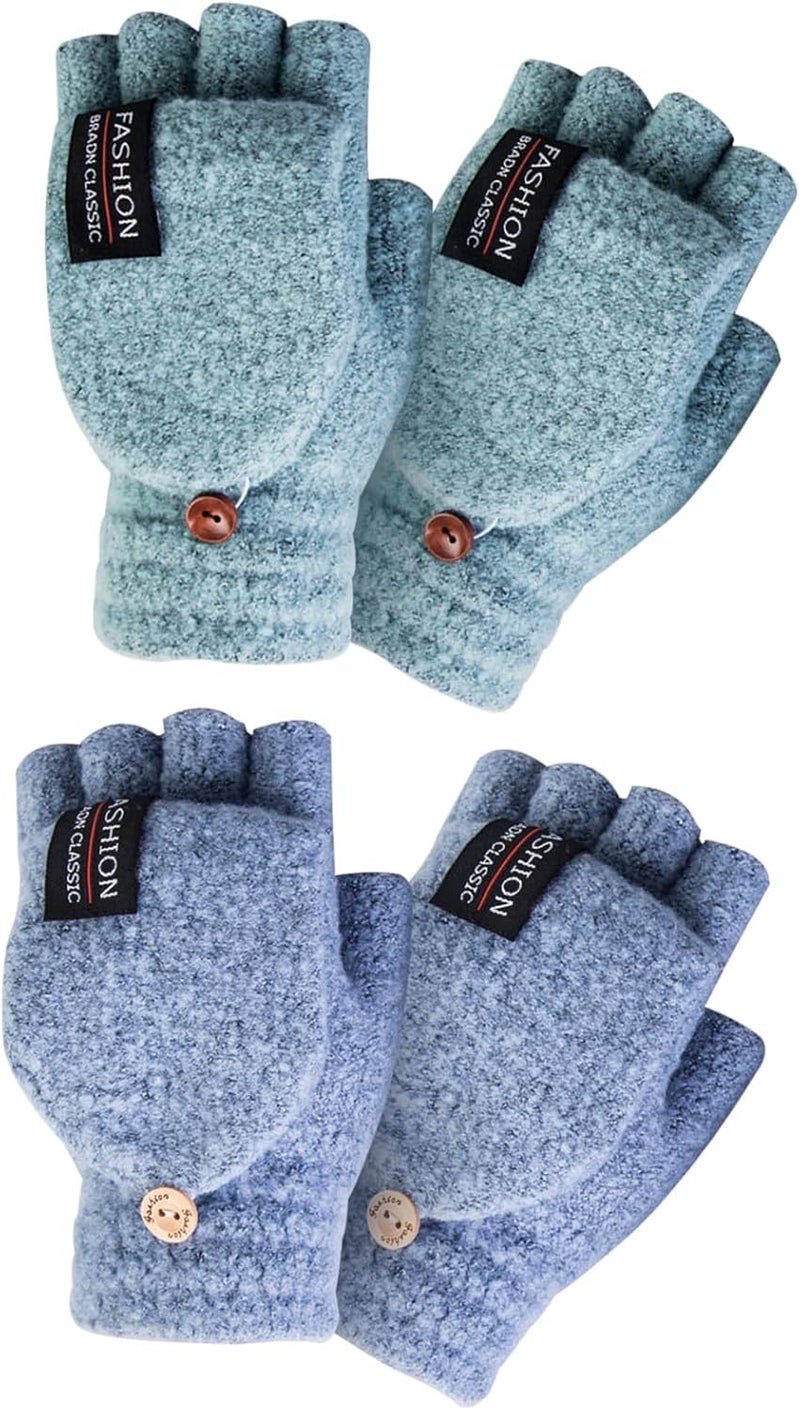 YSense Womens Winter Gloves, 2 Pack Warm Knitted Convertible Fingerless Gloves for Women Gifts with Mittens Cover Cap - Image 1